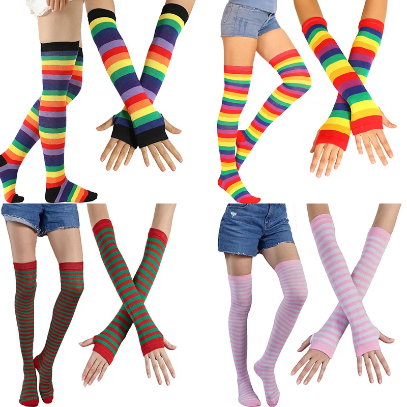Fashion Colorful Rainbow Stockings For Women Cute Thigh Knee Socks Striped Arm Warmer Gloves Christmas Cosplay Costume Socks
Fashion Colorful Rainbow Stockings For Women Cute Thigh Knee Socks Striped Arm Warmer Gloves Christmas Cosplay Costume Socks