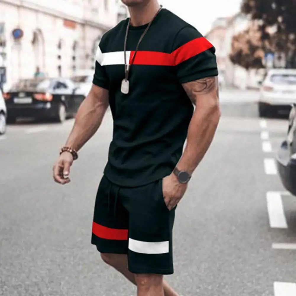Men T-shirt Shorts Two-piece Sets O Neck Stitching Printed Short-Sleeved Elastic Waist Loose Pants Tee Suit Sports Tracksuit
Men T-shirt Shorts Two-piece Sets O Neck Stitching Printed Short-Sleeved Elastic Waist Loose Pants Tee Suit Sports Tracksuit
