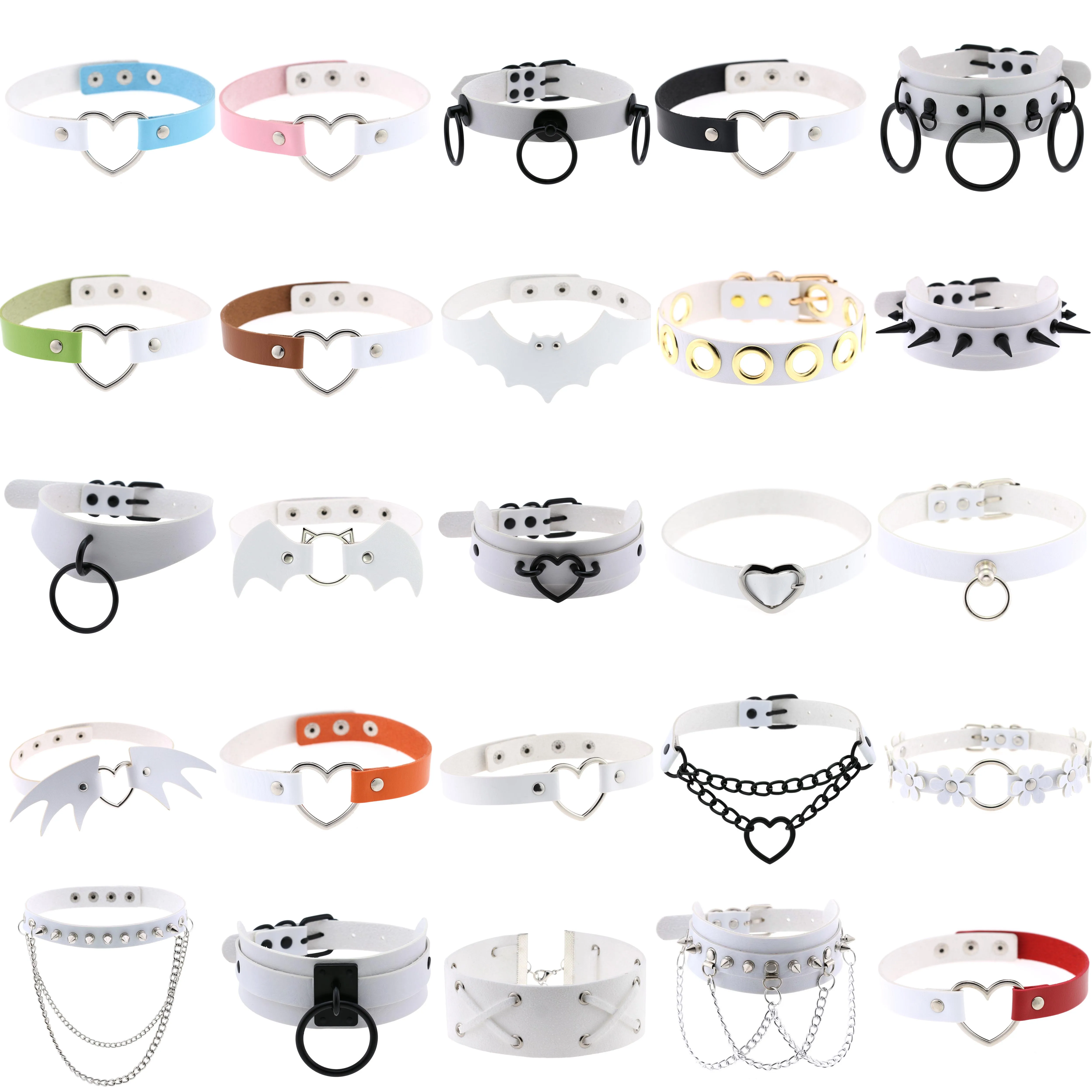 Goth Punk White PU Leather Necklaces For Women Rock Round heart Spike Rivet Studded Choker sexy collar Harajuku cosplay Jewelry
Goth Punk White PU Leather Necklaces For Women Rock Round heart Spike Rivet Studded Choker sexy collar Harajuku cosplay Jewelry