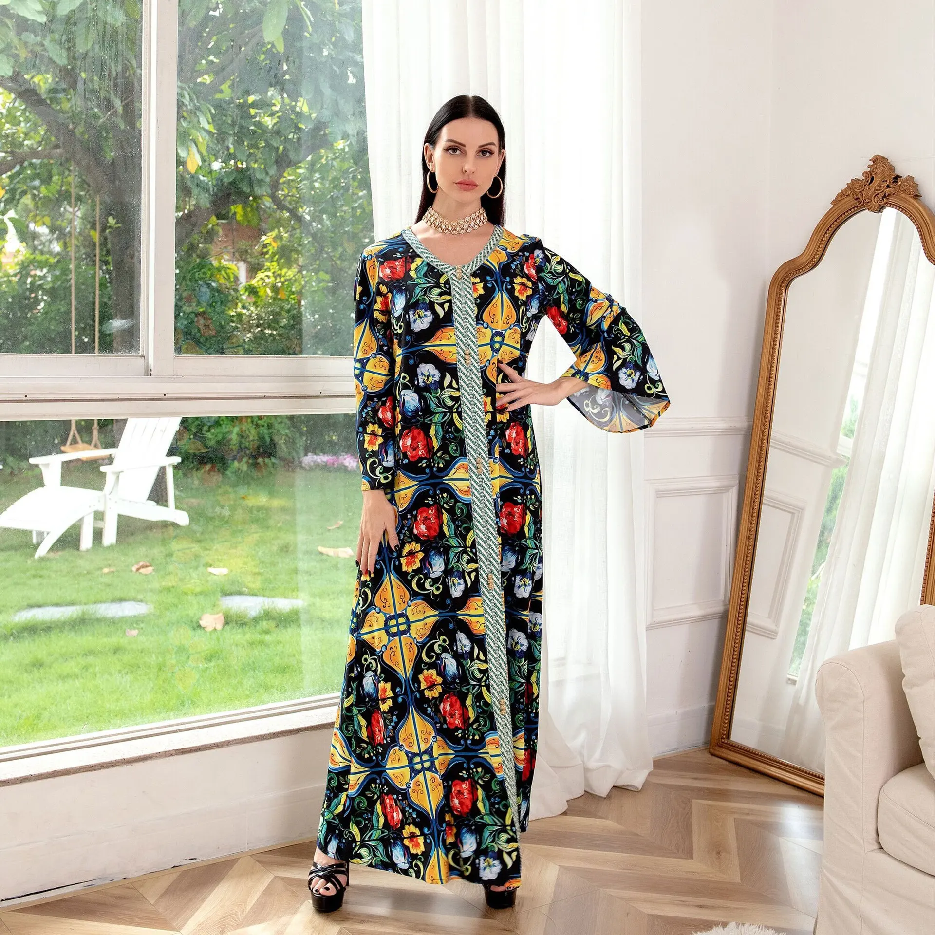 New Spring Floral Print Muslim Abaya Dress Women V Neck Dubai Arab Turkey Morocco Kaftan Islamic India Gown Robe Vestido 2022
New Spring Floral Print Muslim Abaya Dress Women V Neck Dubai Arab Turkey Morocco Kaftan Islamic India Gown Robe Vestido 2022