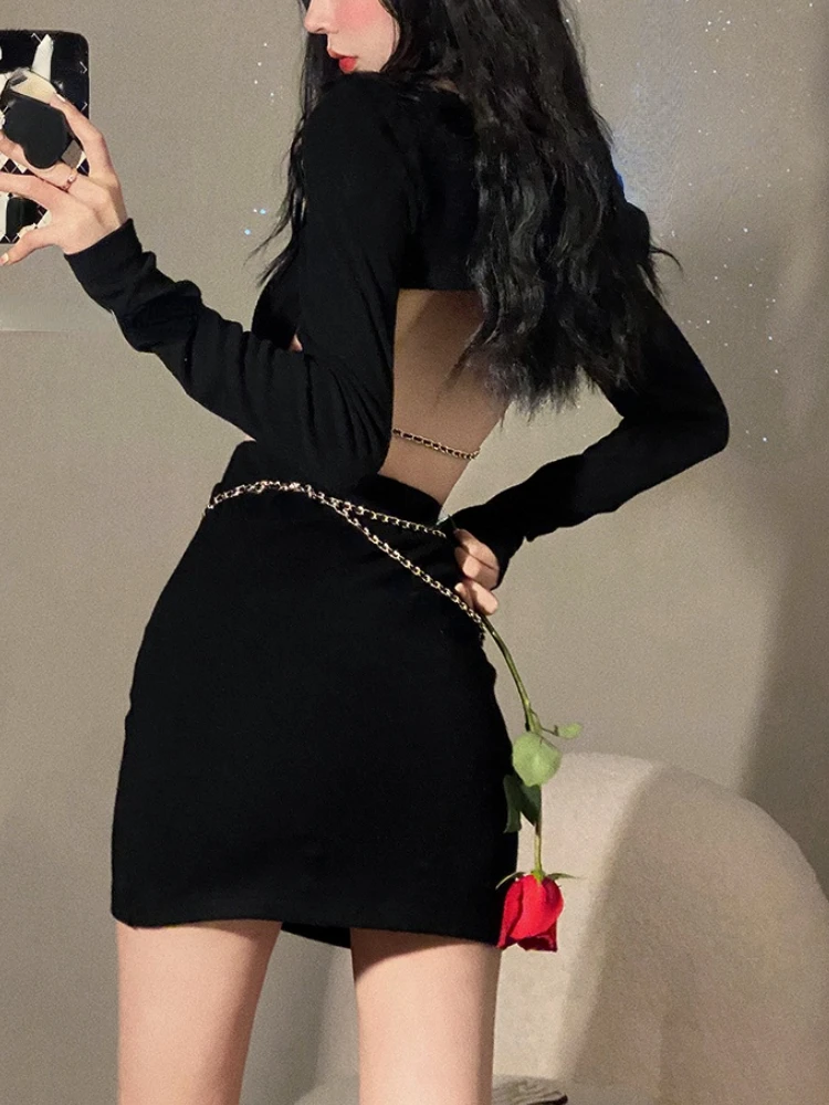 Sexy Backless Knitted One Piece Dress Korean Woman 2022 Spring Bodycon Black Mini Dress Elegant Short Party Dress Long Sleeve
Sexy Backless Knitted One Piece Dress Korean Woman 2022 Spring Bodycon Black Mini Dress Elegant Short Party Dress Long Sleeve