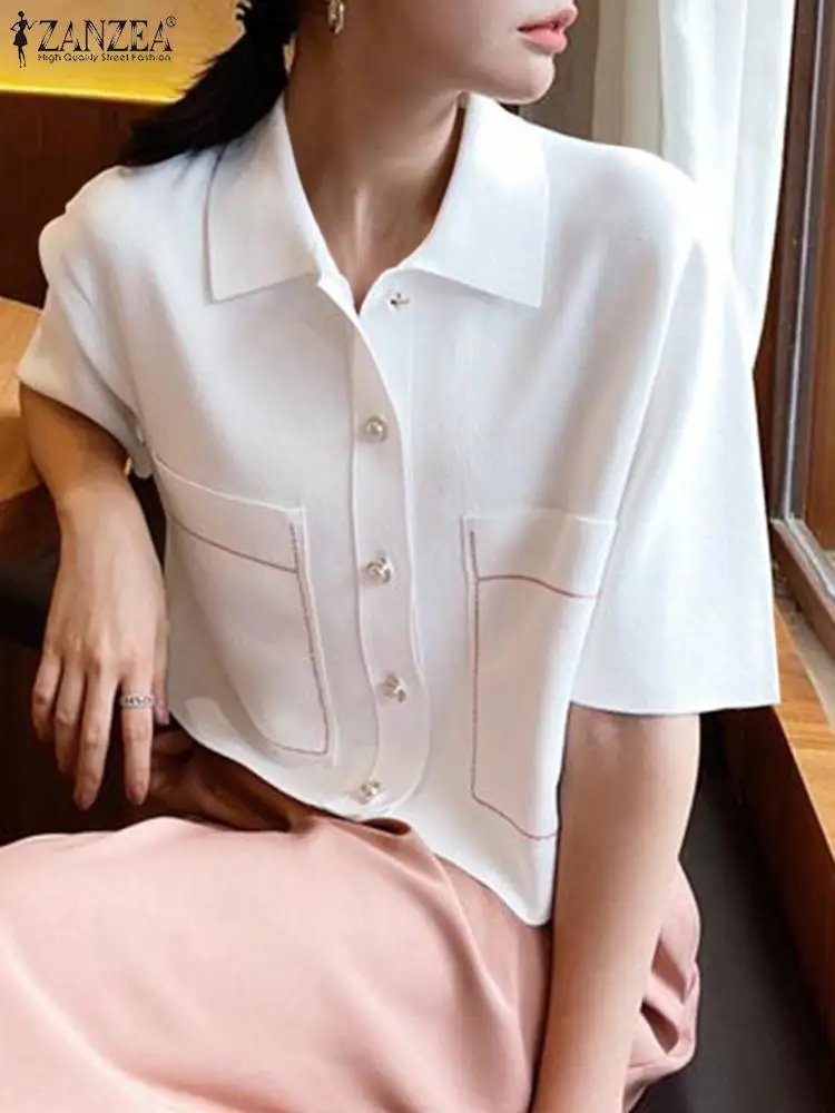 Fashion Short Sleeve Blouse ZANZEA Women Lapel Collar Shirts Buttons Holiday Contrast Color Short Tops 2022 Pocket Summer Tunics
Fashion Short Sleeve Blouse ZANZEA Women Lapel Collar Shirts Buttons Holiday Contrast Color Short Tops 2022 Pocket Summer Tunics