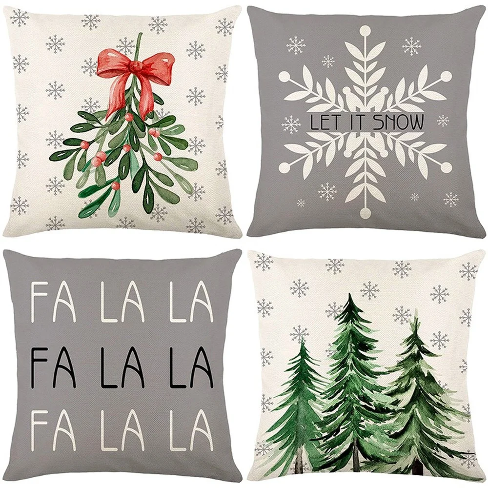 

Christmas Decorative Pillow Cover 18x18 Inches Throw Pillowcase Christmas Tree Snowflake Linen Cushion Cover Decor Pillow Case