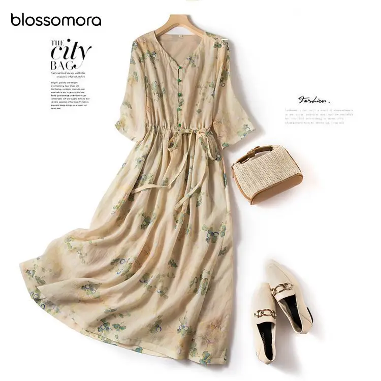 Blossomora Leaf Print Elastic Waist Lace Up Loose Midi Dress Vintage V-neck Short Sleeve Causal Summer Vestidos for Women 2022
Blossomora Leaf Print Elastic Waist Lace Up Loose Midi Dress Vintage V-neck Short Sleeve Causal Summer Vestidos for Women 2022