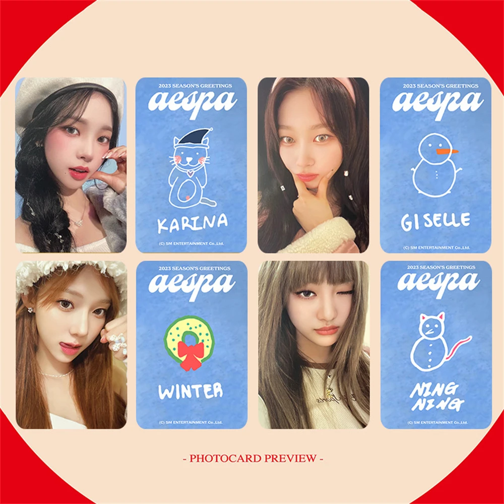 

4Pcs/Set KPOP AESPA 2023 Season's Greetings Photocards Double-Sided LOMO Cards KARINA WINTER NINGNING GISELLE Postcard Fans Gift