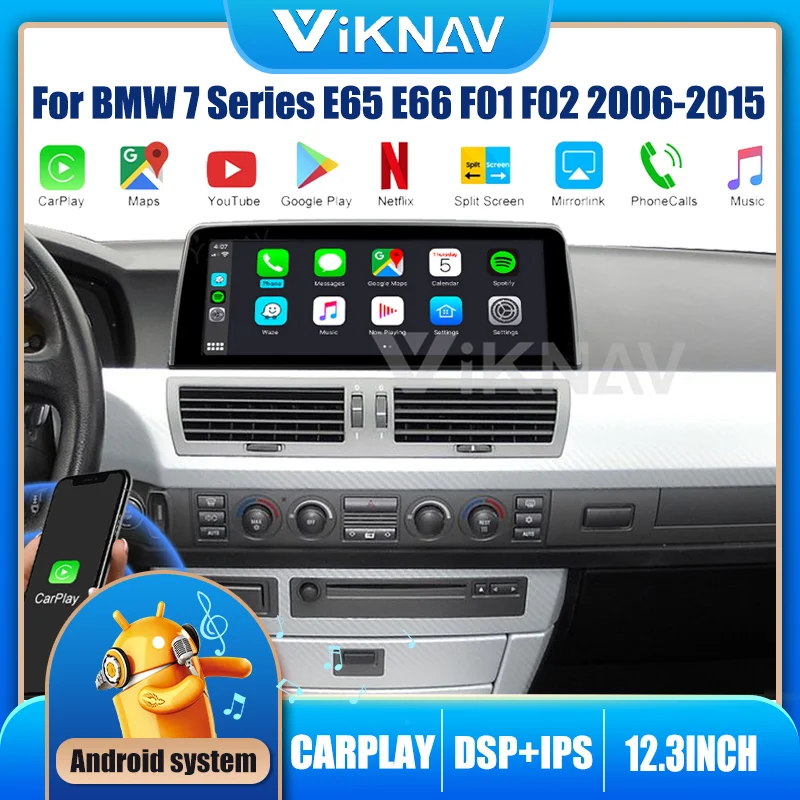

Автомагнитола 2DIN, мультимедийный проигрыватель на Android 11 с экраном 12,3 дюйма, DVD, GPS-навигацией, для BMW 7 серии E65, E66, F01, F02, 2006-2015, EVO, CIC, NBT