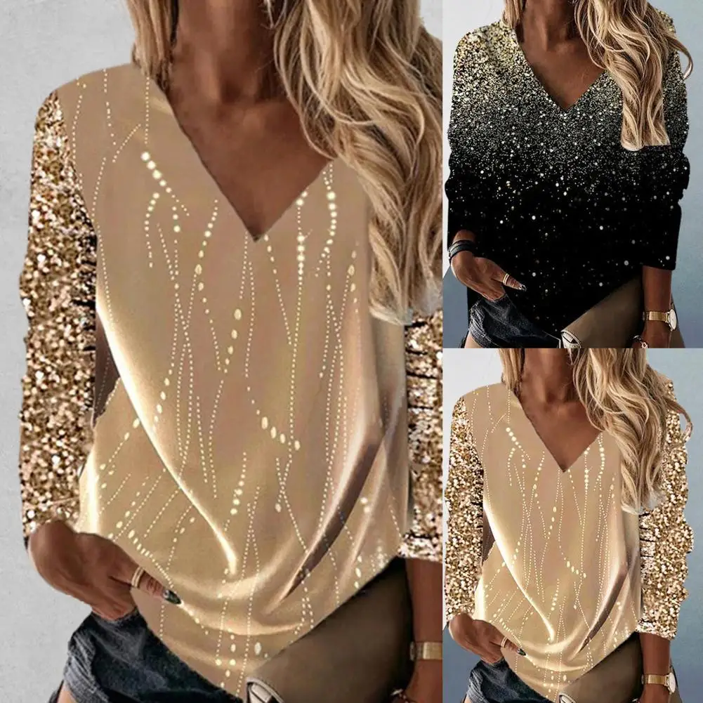 V-neck Long Sleeve Breathable Women Blouse Women Fashion Patchwork Shiny Print Top Club Wear
V-neck Long Sleeve Breathable Women Blouse Women Fashion Patchwork Shiny Print Top Club Wear