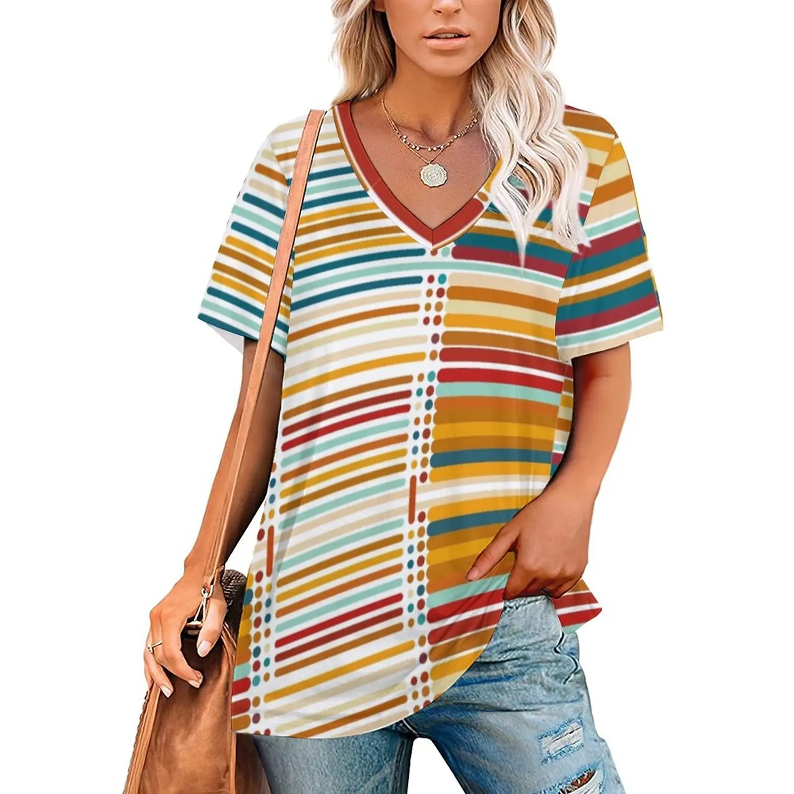 Dots And Stripes T-Shirt Multicolor Print Aesthetic Oversize T-Shirts Short Sleeves V Neck Street Wear Tees Woman Summer Tops
Dots And Stripes T-Shirt Multicolor Print Aesthetic Oversize T-Shirts Short Sleeves V Neck Street Wear Tees Woman Summer Tops