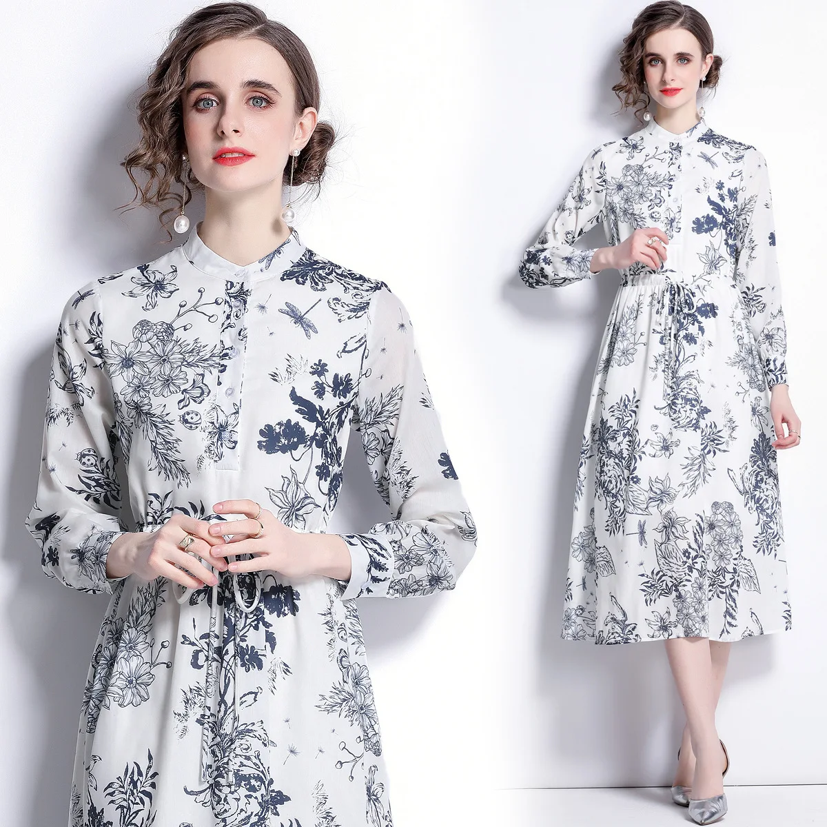 2022 European And American Style Women's Temperament Stand-Up Collar Long-Sleeved Exquisite Print Slim Mid -Length Large Swing
2022 European And American Style Women's Temperament Stand-Up Collar Long-Sleeved Exquisite Print Slim Mid -Length Large Swing