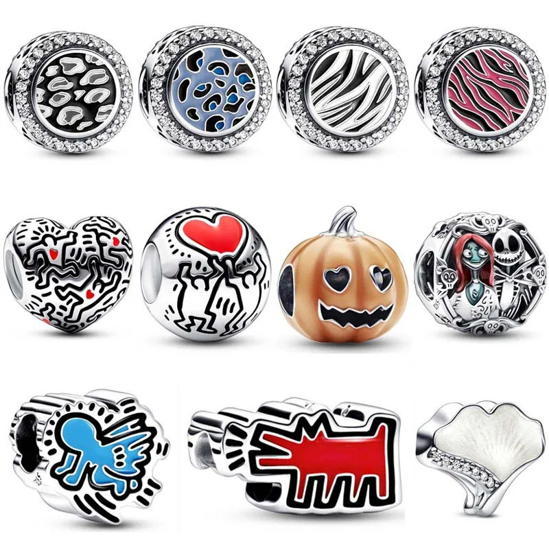 

Zebra pattern Leopard print Radiant Angel Line Art People Heart Bead 925 Sterling Silver Charm Fit Europe Bracelet DIY Jewelry