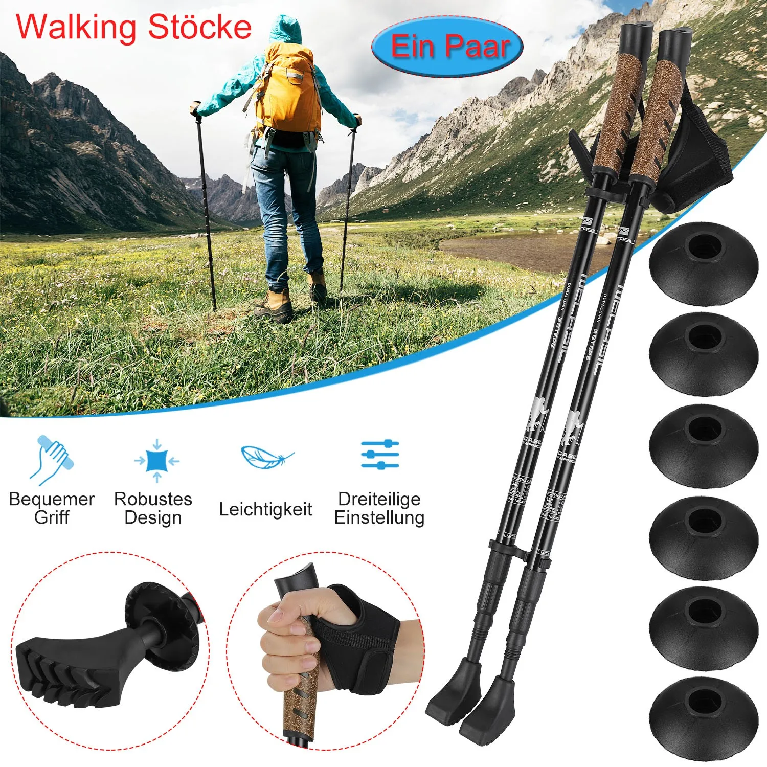 A Pair Of Trekking Poles With 6 Mud Drags Practical Nordic Walking Stöcke Durable Antischock Wanderstöcke Wandern Trekking
A Pair Of Trekking Poles With 6 Mud Drags Practical Nordic Walking Stöcke Durable Antischock Wanderstöcke Wandern Trekking