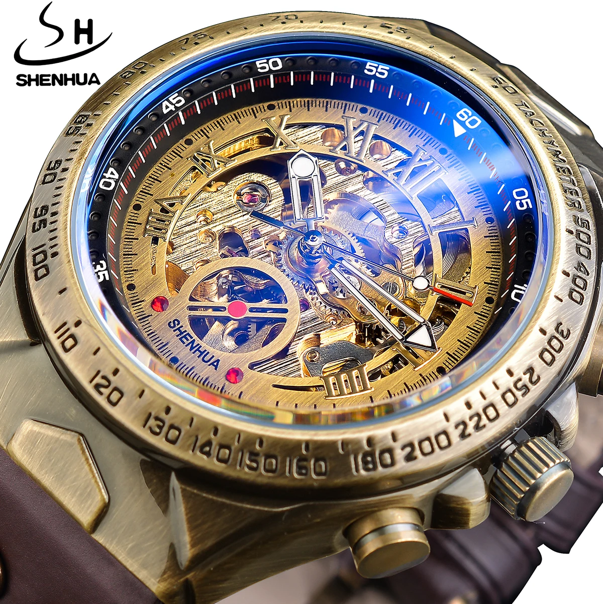 Мужские часы SHENHUA Steampunk в стиле милитари, бронзовые автоматические прозрачные механические светящиеся часы в стиле ретро из нержавеющей ста... 
Мужские часы SHENHUA Steampunk в стиле милитари, бронзовые автоматические прозрачные механические светящиеся часы в стиле ретро из нержавеющей ста...