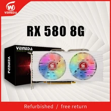 VEINEDA Video Card RX580 8GB 256 Bit 2048SP Graphics Cards GDDR5 RX 580 Series Backplate Heatpipes 8Pin Connector Refurbished