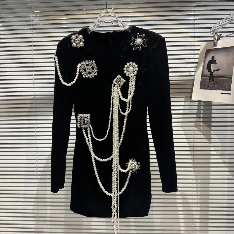 2023 Spring New Style Small Fragrant Wind Dark Celebrity Pearl Chain Diamond Flower Shoulder Pad Gold Velvet Dress
2023 Spring New Style Small Fragrant Wind Dark Celebrity Pearl Chain Diamond Flower Shoulder Pad Gold Velvet Dress