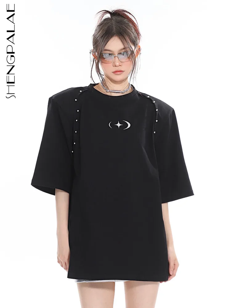 SHENGPALAE Fashion 3D Metal Shoulder Pad Round Neck T-shirt Casual Loose Short Sleeve Blouse Women's 2023 Summer Clothing 5R3429
SHENGPALAE Fashion 3D Metal Shoulder Pad Round Neck T-shirt Casual Loose Short Sleeve Blouse Women's 2023 Summer Clothing 5R3429