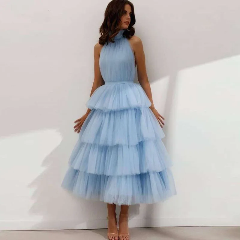 Elegant Baby Blue Prom Dresses High Neck Tiered Tulle Tea Length Backless Arabic Beach Wedding Party Gown Graduation Dress 2022
Elegant Baby Blue Prom Dresses High Neck Tiered Tulle Tea Length Backless Arabic Beach Wedding Party Gown Graduation Dress 2022