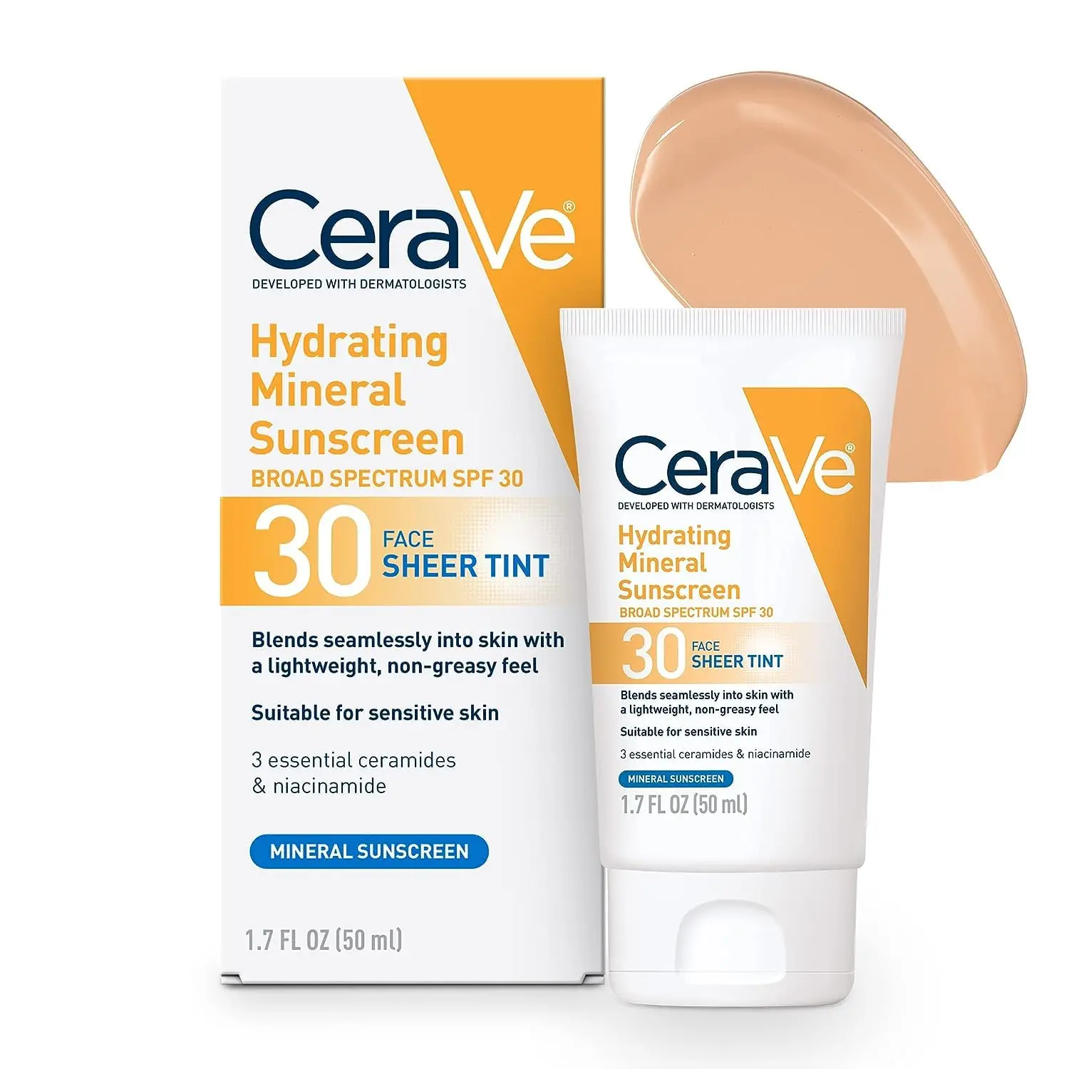 

CeraVe Tinted Sunscreen with SPF 30 | Hydrating Mineral Sunscreen For Face Sheer Tint With soothing niacinamide |hyaluronic acid