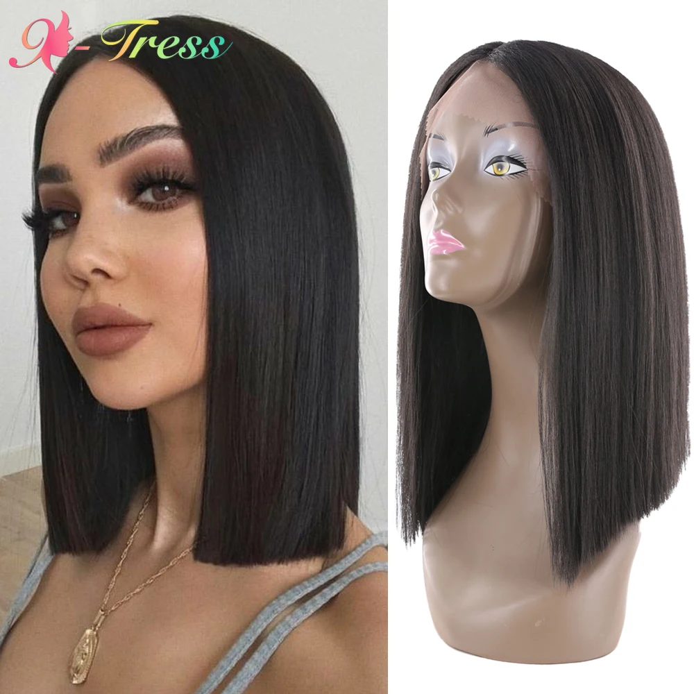 Yaki Straight Short Bob Wig Middle Part Synthetic Lace Wigs for Women Natural Black Shoulder Length Blunt Cut Hair Wigs X-TRESS
Yaki Straight Short Bob Wig Middle Part Synthetic Lace Wigs for Women Natural Black Shoulder Length Blunt Cut Hair Wigs X-TRESS
