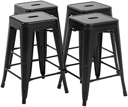 

of 4 Metal Bar Stools 24 Inches Counter Barstools Indoor/Outdoor Stackable Modern Metal Bar Stools Kitchen Counter Stools Chairs