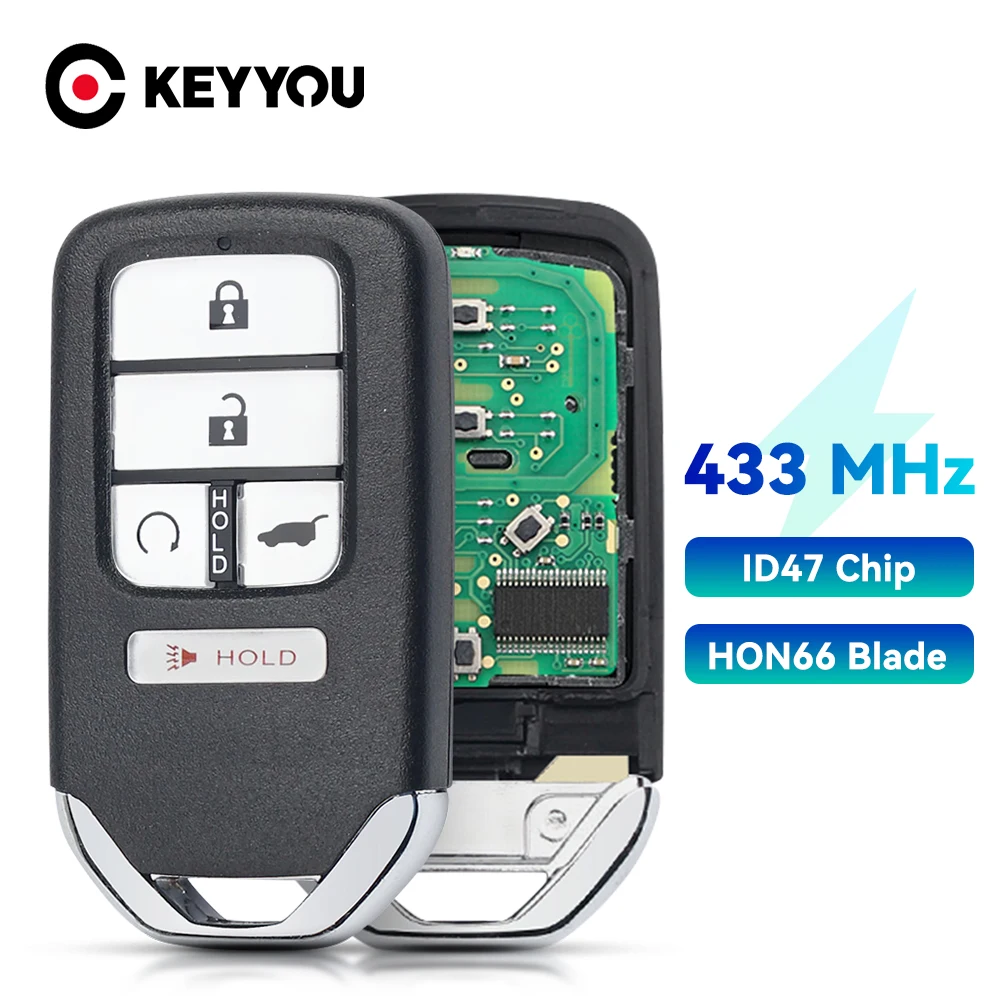 

KEYYOU 433MHz ID47 Chip FCC: KR5V2X Replacement 5 Button Smart Remote Key Fob for Honda Piot CR-V Civic 2016 2017 2018 2019 2020