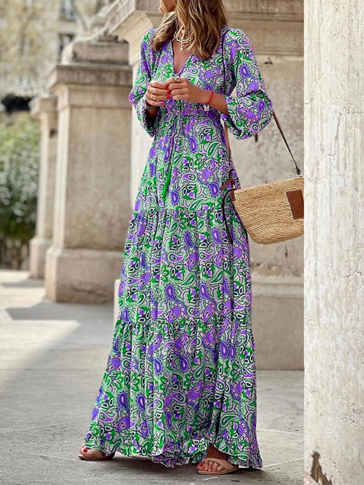 Fashion Floral Long Dress Women Long Sleeve Print Dress Summer V Neck Elegant Woman Beach Dress Casual Vintage Loose Sundress
Fashion Floral Long Dress Women Long Sleeve Print Dress Summer V Neck Elegant Woman Beach Dress Casual Vintage Loose Sundress