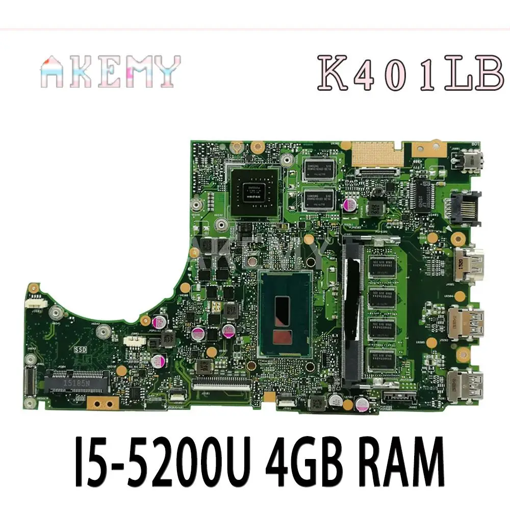Akemy K401LB Motherboard For Asus K401L K401LB K401LX Laptop Mainboard Mainboard Test OK GT940M/2G I5-5200U 4GB RAM
Akemy K401LB Motherboard For Asus K401L K401LB K401LX Laptop Mainboard Mainboard Test OK GT940M/2G I5-5200U 4GB RAM