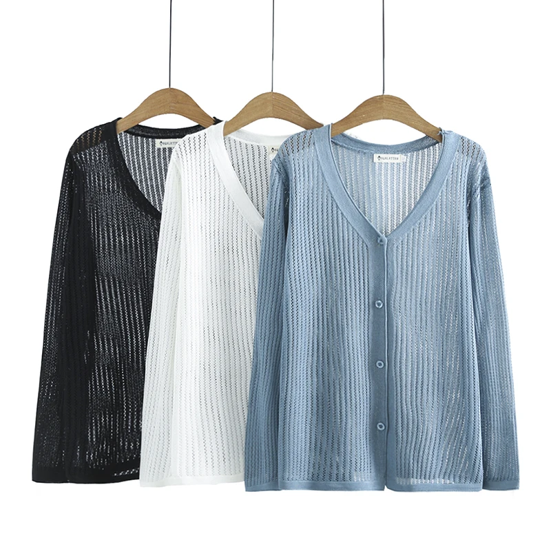 Cardigans Women Korean Sunscreen Shirt Tops Ice Silk Hollow Knitted Cardigan mujer Long Sleeve V-neck Cropped кардиган женский
Cardigans Women Korean Sunscreen Shirt Tops Ice Silk Hollow Knitted Cardigan mujer Long Sleeve V-neck Cropped кардиган женский