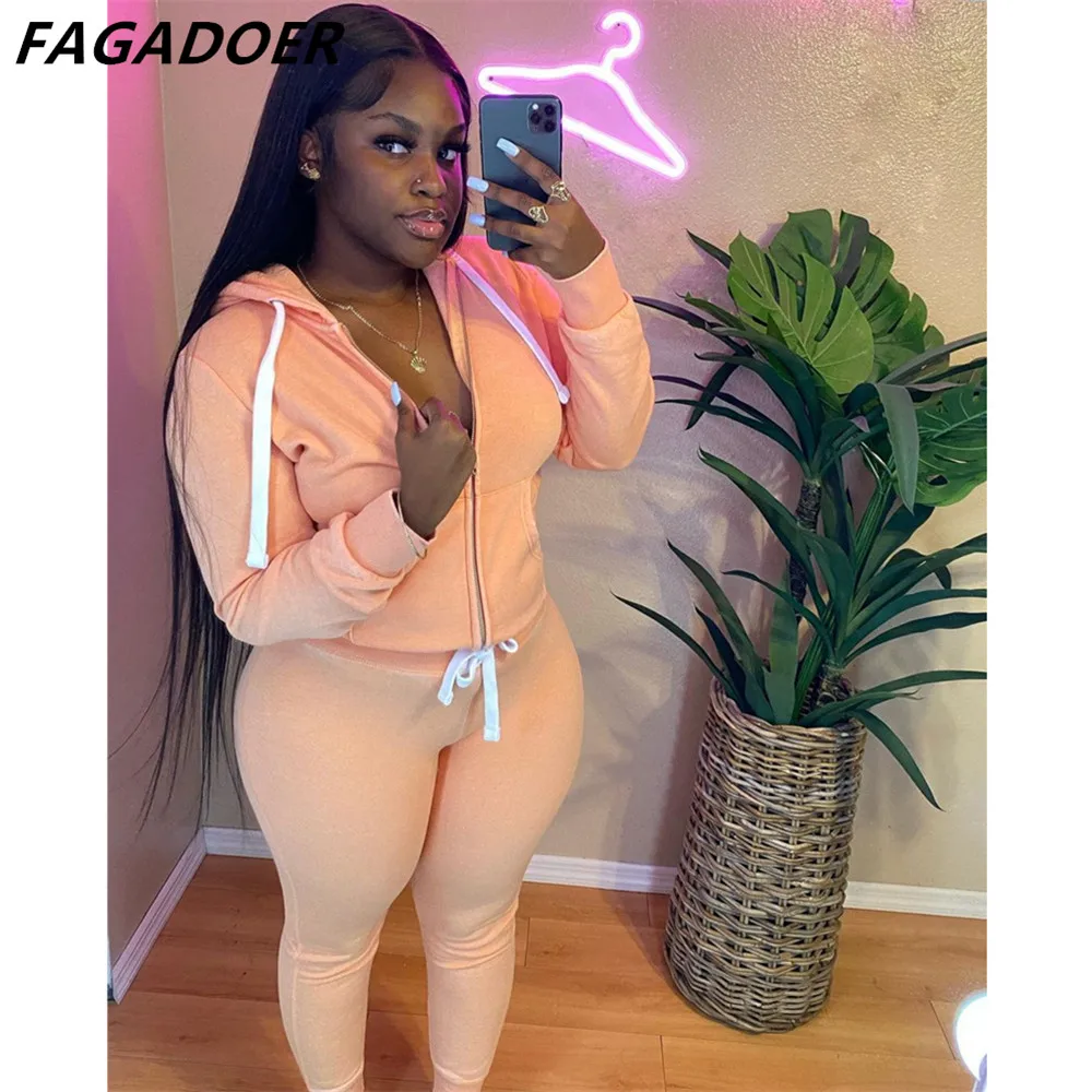 FAGADOER Solid Simple Two Piece Set Women Outfits Tracksuit zipper pockets hoody coat Top+ Pants Joggers Suit Female Activewear
FAGADOER Solid Simple Two Piece Set Women Outfits Tracksuit zipper pockets hoody coat Top+ Pants Joggers Suit Female Activewear