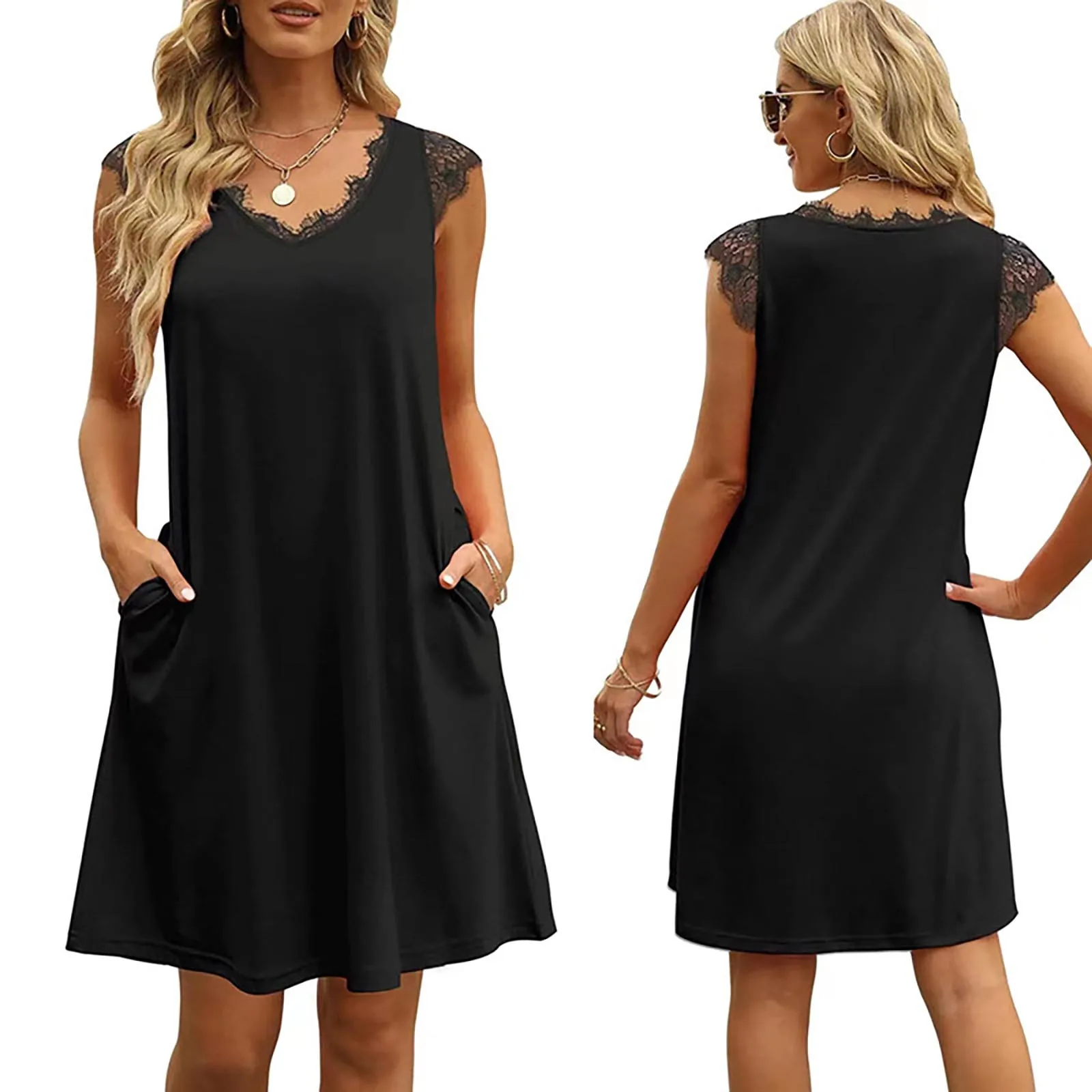 Женский сарафан-трапеция с V-образным вырезом, летнее винтажное однотонное платье без рукавов, кружевное праздничное платье с карманами, же... 
Женский сарафан-трапеция с V-образным вырезом, летнее винтажное однотонное платье без рукавов, кружевное праздничное платье с карманами, же...