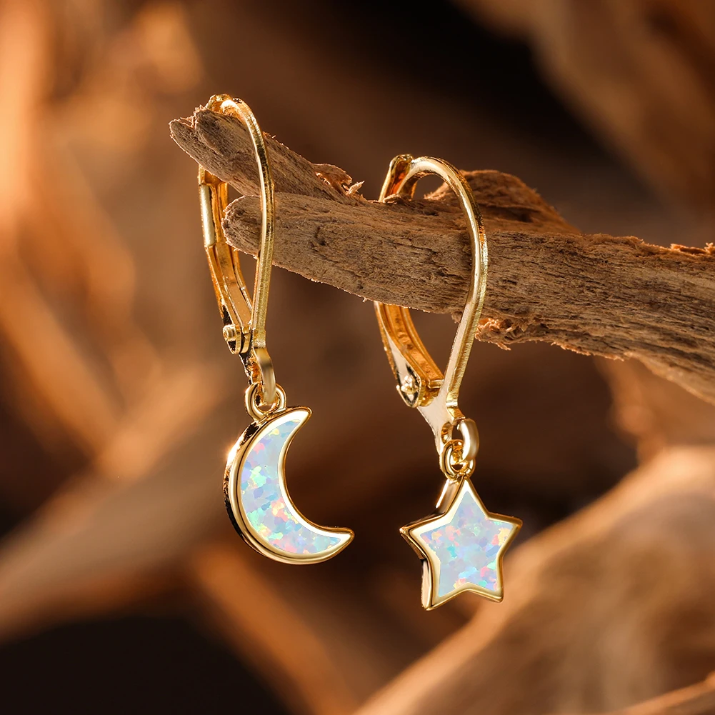 Temperament Delicate Star Moon Shaped Asymmetrical Dangle Earrings For Women Exquisite White Opal Wedding Birthday Jewelry
Temperament Delicate Star Moon Shaped Asymmetrical Dangle Earrings For Women Exquisite White Opal Wedding Birthday Jewelry