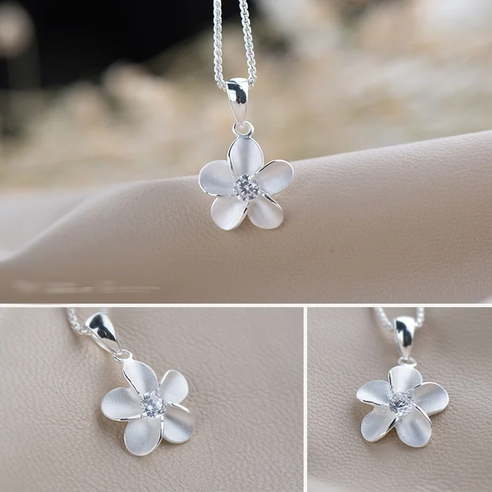 

ANGLANG Flower Design White/Purple Cubic Zirconia Pendant Necklace Silver Color Bijoux Collier Elegant Women Jewelry Gifts