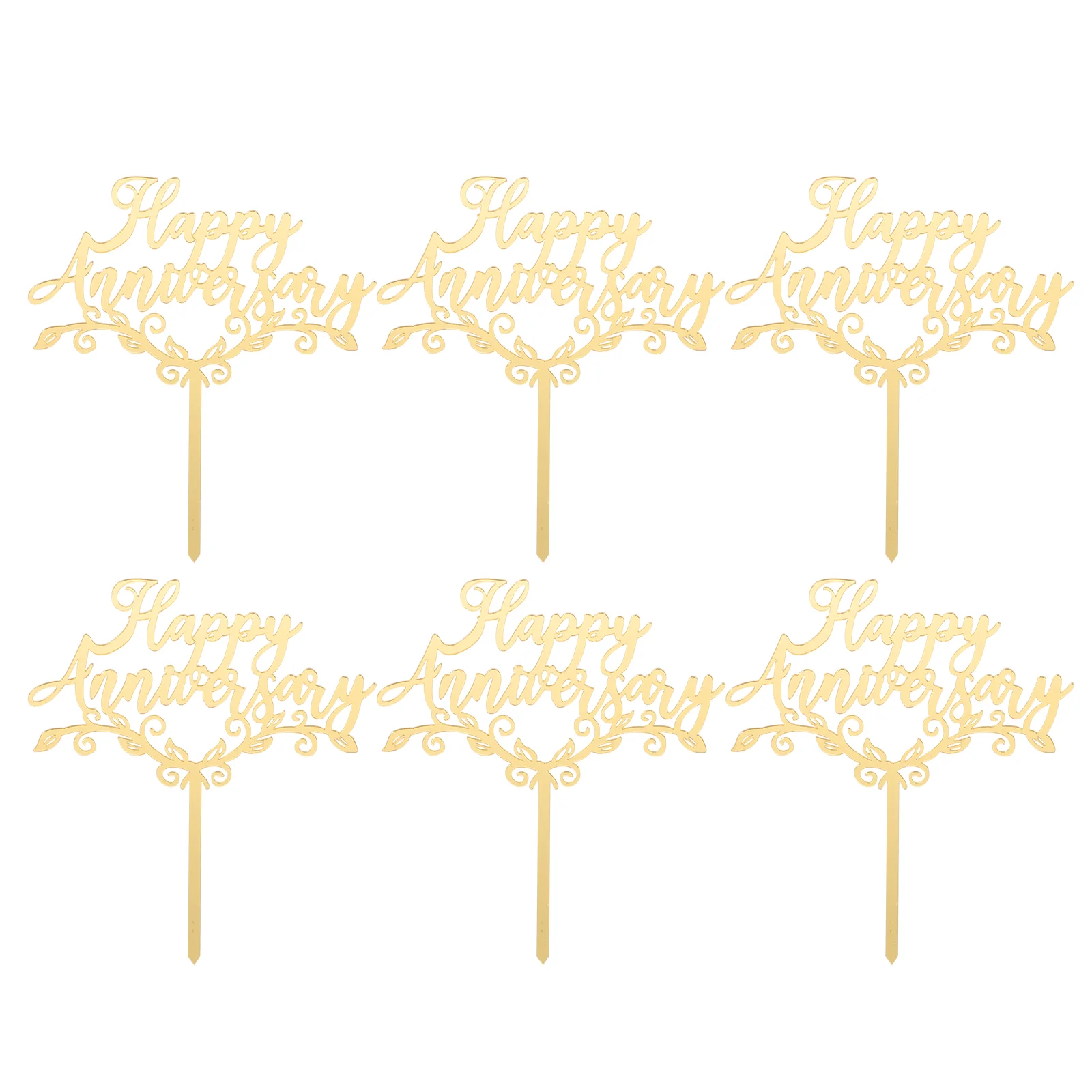 

6 PCS Cake Decorating Supplies Gold Wedding Memorial Toppers Decoration Birthday Ornaments Decorate