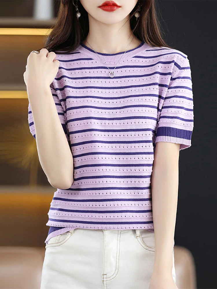 BOBOKATEER Poleras Mujer Camisetas Crew Neck Oprenwork Knit Tshirts Femme Short Sleeve Fitted Casual Striped T-Shirt Women Top
BOBOKATEER Poleras Mujer Camisetas Crew Neck Oprenwork Knit Tshirts Femme Short Sleeve Fitted Casual Striped T-Shirt Women Top