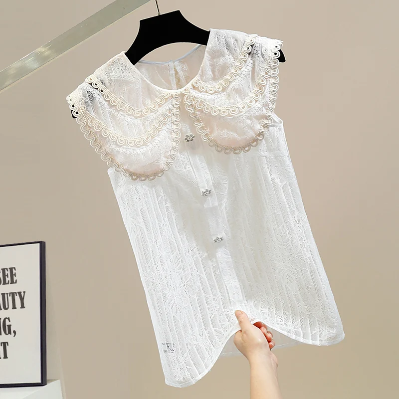 Fashion Crochet Hollow Out Sleeveless Blouse Office Lady Perspective Lace Shirt for Women Summer Shirts Top Blouses Mujer Blusas
Fashion Crochet Hollow Out Sleeveless Blouse Office Lady Perspective Lace Shirt for Women Summer Shirts Top Blouses Mujer Blusas