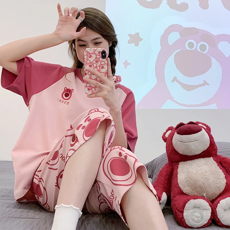 Disney 4XL Plus Size Strawberry Bear Pajamas Set Woman Summer Lotso Short Sleeve Top and Short Pants Sleepwear Pajamas Set Women
Disney 4XL Plus Size Strawberry Bear Pajamas Set Woman Summer Lotso Short Sleeve Top and Short Pants Sleepwear Pajamas Set Women