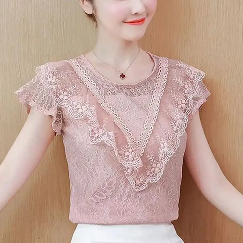 Elegant Spliced Ruffles Lace Hollow Out Butterfly Sleeve Blouse Women's Clothing 2023 Summer New Casual Pullovers Sweet Shirt
Elegant Spliced Ruffles Lace Hollow Out Butterfly Sleeve Blouse Women's Clothing 2023 Summer New Casual Pullovers Sweet Shirt