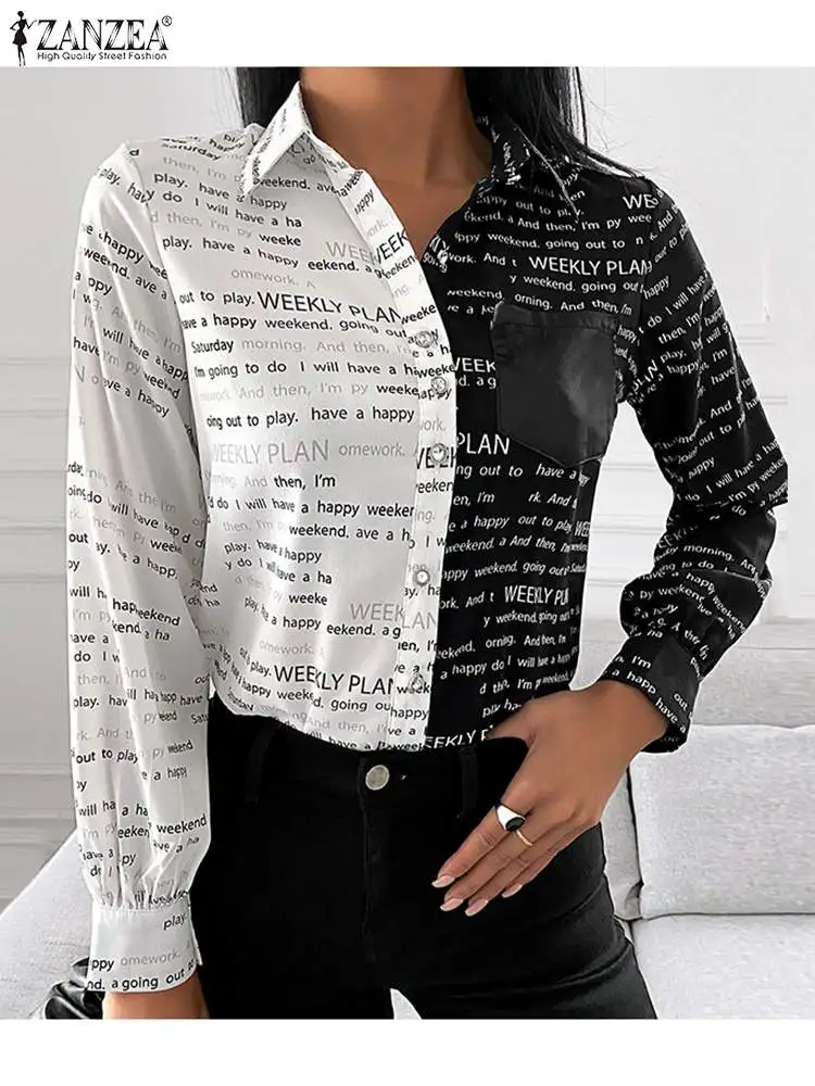 ZANZEA Women Fashion Lapel Neck Long Sleeve Shirt Casual Letter Printed Satin Blouse Elegant Work Blusas Holiday Tops Chemise
ZANZEA Women Fashion Lapel Neck Long Sleeve Shirt Casual Letter Printed Satin Blouse Elegant Work Blusas Holiday Tops Chemise