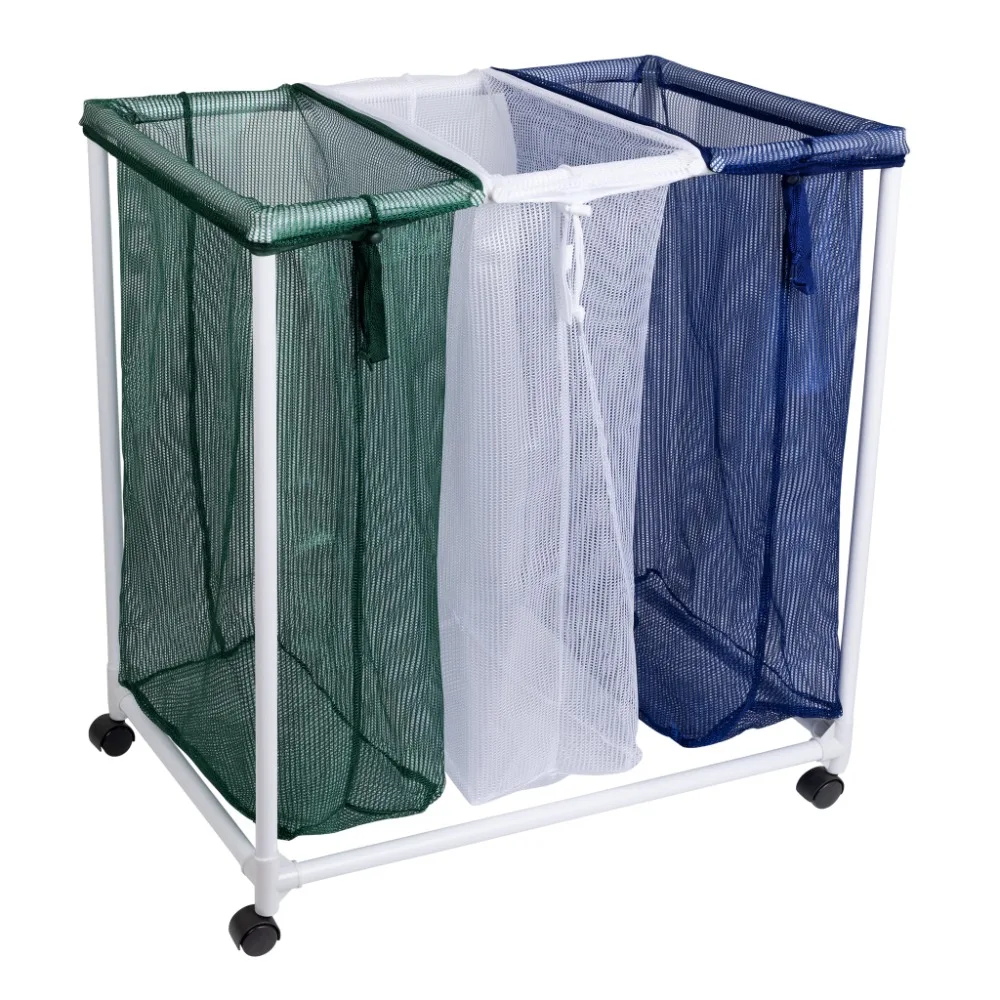 Deluxe Rolling Triple Compartment Laundry Sorter Hampers with Wheels - Holds 9 Loads - White, Blue, Green
Deluxe Rolling Triple Compartment Laundry Sorter Hampers with Wheels - Holds 9 Loads - White, Blue, Green
