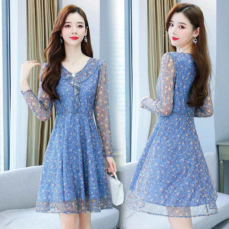 Woman Mesh Long Sleeve Dress Elegant Print Floral High Waist Casual Vintage Short Dress Korean V neck Ruffle Lady Vestidos 4XL
Woman Mesh Long Sleeve Dress Elegant Print Floral High Waist Casual Vintage Short Dress Korean V neck Ruffle Lady Vestidos 4XL