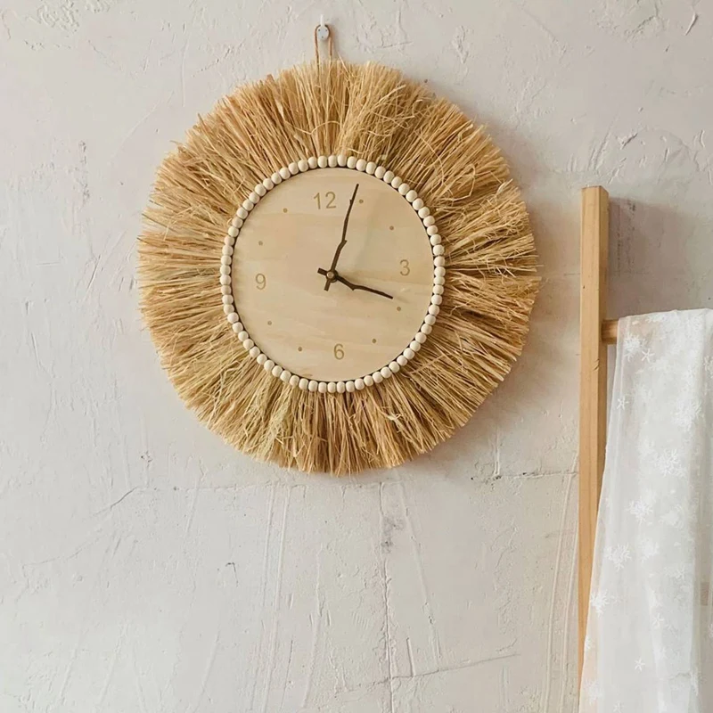 Hand Woven Straw Wall Clock Nordic Minimalist Wooden Mute Clocks For Baby Kids Room Decorations Figurines Photo Props
Hand Woven Straw Wall Clock Nordic Minimalist Wooden Mute Clocks For Baby Kids Room Decorations Figurines Photo Props