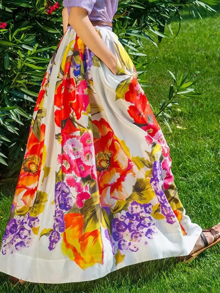 Celmia Casual Big Floral Printed Swing Skirts Women A-line Fashion Summer Maxi Skirt Femme Bohemian Holiday High Waist Jupes 
Celmia Casual Big Floral Printed Swing Skirts Women A-line Fashion Summer Maxi Skirt Femme Bohemian Holiday High Waist Jupes