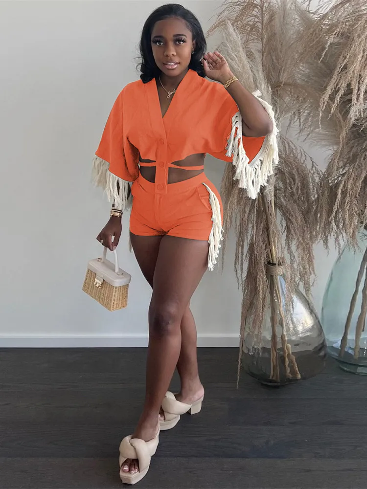 Balogun Summer Casual 2 Two Peice Set Outfits Women V Neck Bandage Tassel Bodycon Crop Top Skinny Straight Black Biker Shorts
Balogun Summer Casual 2 Two Peice Set Outfits Women V Neck Bandage Tassel Bodycon Crop Top Skinny Straight Black Biker Shorts
