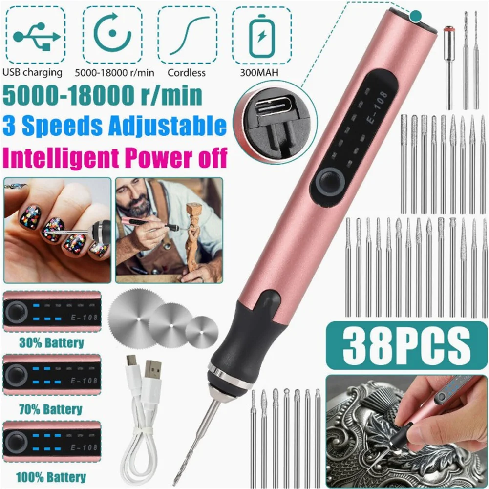 38pcs Mini Cordless Rotary Tool 3-Speed and USB Charging Rotary Tool Kit for Sanding Polishing Drilling Engraving DIY Crafts
38pcs Mini Cordless Rotary Tool 3-Speed and USB Charging Rotary Tool Kit for Sanding Polishing Drilling Engraving DIY Crafts