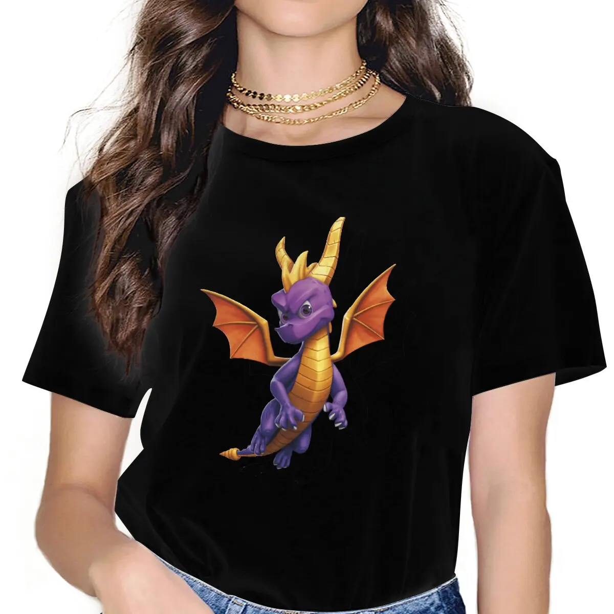 

Художественная Женская одежда, женские футболки Spyro с принтом игры дракона, винтажные графические свободные топы, футболка, милая уличная одежда для девочек