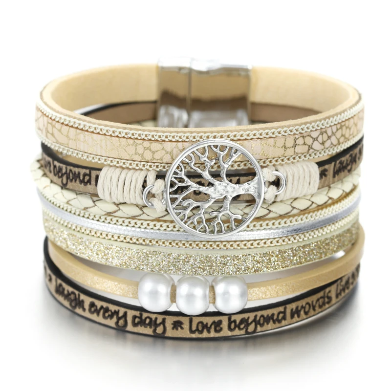 Tree of Life Charm Pearl Leather Bracelets for Women Fashion Ladies Bohemian Multilayer Wide Wrap Bracelet Female Jewelry 
Tree of Life Charm Pearl Leather Bracelets for Women Fashion Ladies Bohemian Multilayer Wide Wrap Bracelet Female Jewelry