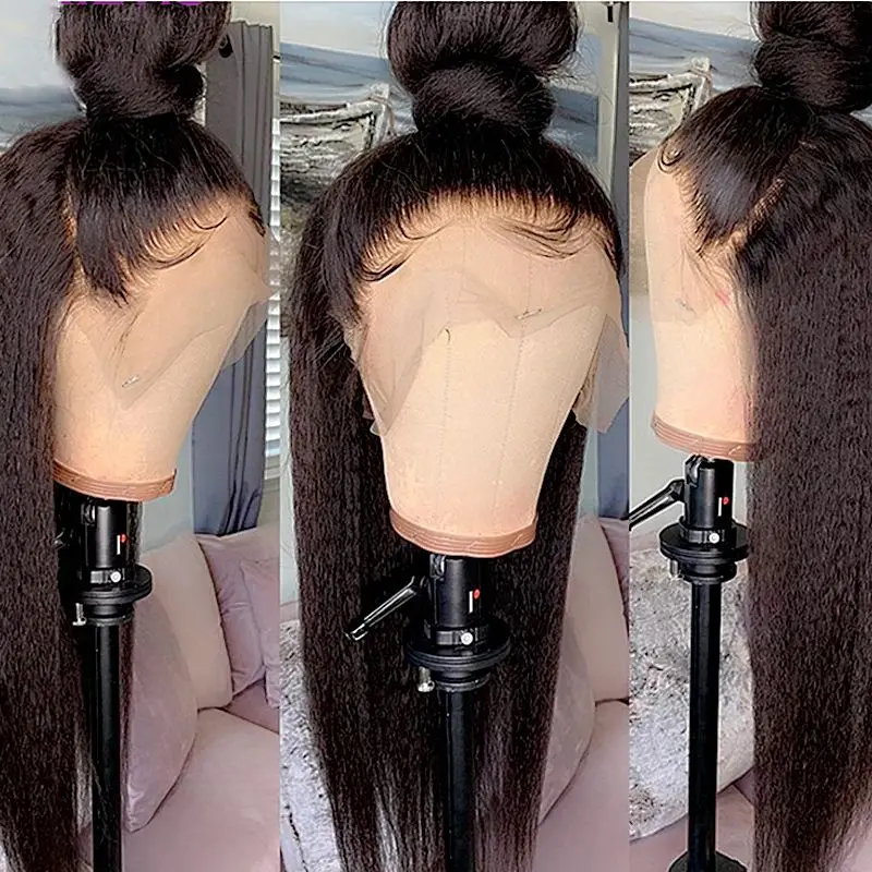 Soft Yaki Kinky Straight Preplucked Glueless 26Inch Long Natural Black 200Density Deep Lace Front Wig For Women BabyHair Daily
Soft Yaki Kinky Straight Preplucked Glueless 26Inch Long Natural Black 200Density Deep Lace Front Wig For Women BabyHair Daily