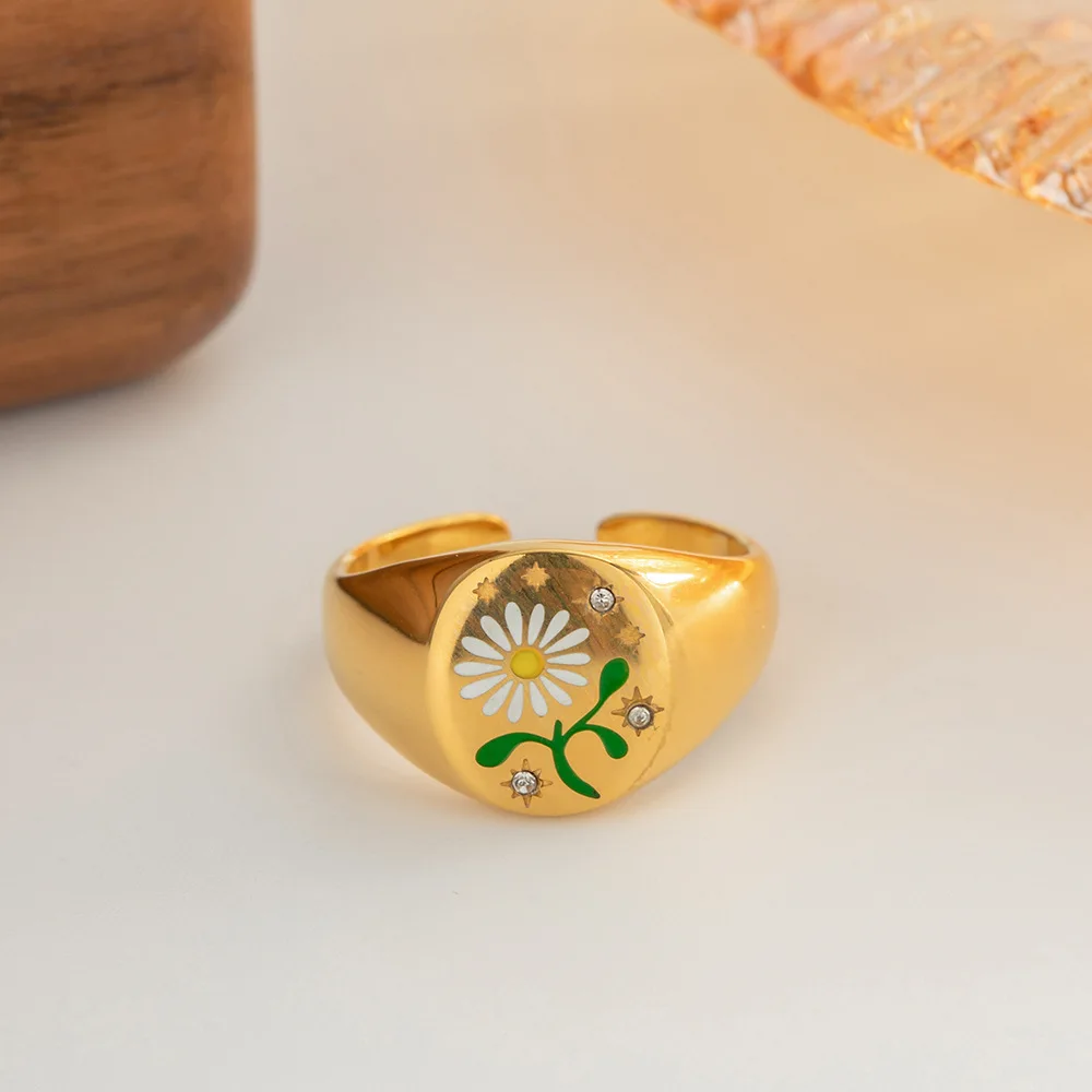 French Daisies Inlaid Zircon Stainless Steel Ring Women Chic Fashion Golden Waterproof Finger Jewelry
French Daisies Inlaid Zircon Stainless Steel Ring Women Chic Fashion Golden Waterproof Finger Jewelry