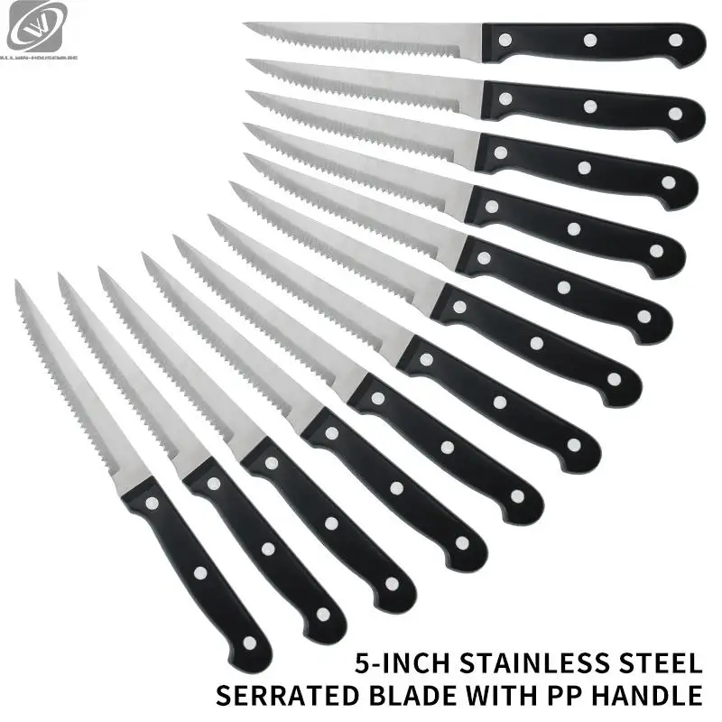 12pcs Restaurant Kitchen Knife Black Stainless Steel Sharp Serrated Steak Knives Set Christmas Camping Dinner Tool Live Shot
12pcs Restaurant Kitchen Knife Black Stainless Steel Sharp Serrated Steak Knives Set Christmas Camping Dinner Tool Live Shot