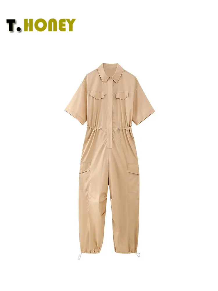 TELLHONEY Women Fashion Lapel Collar High Waist Drawstring Romper Female Casual Half Sleeves With Pockets Chic Wide Leg Pants
TELLHONEY Women Fashion Lapel Collar High Waist Drawstring Romper Female Casual Half Sleeves With Pockets Chic Wide Leg Pants