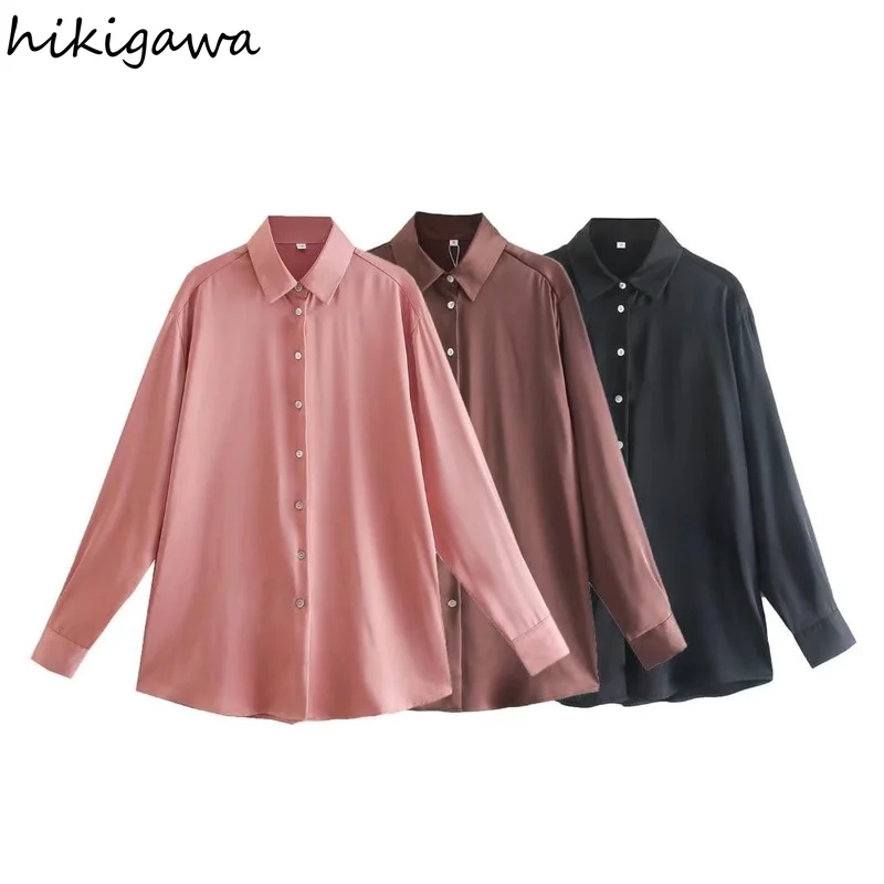 Hikigawa Women Fashion Solid Turn Down Collar Stain Texture Button-Up Shirts Vintage Long Sleeve Female Blouses Chic Tops Mujer
Hikigawa Women Fashion Solid Turn Down Collar Stain Texture Button-Up Shirts Vintage Long Sleeve Female Blouses Chic Tops Mujer
